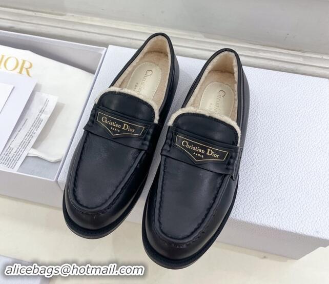 Shop Cheap Dior Boy Flat Loafers in Calfskin and Wool Black 1122034