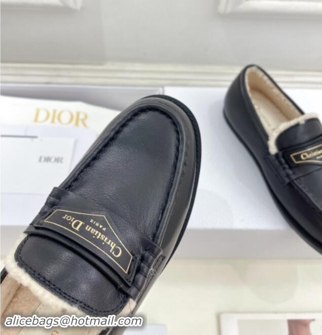 Shop Cheap Dior Boy Flat Loafers in Calfskin and Wool Black 1122034