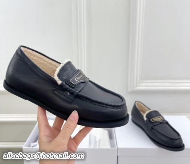 Shop Cheap Dior Boy Flat Loafers in Calfskin and Wool Black 1122034