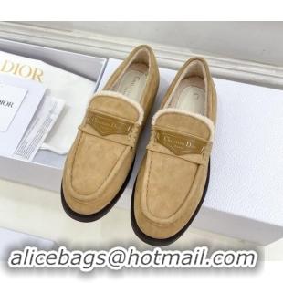 Good Quality Dior Boy Flat Loafers in Suede and Wool Beige 1122035