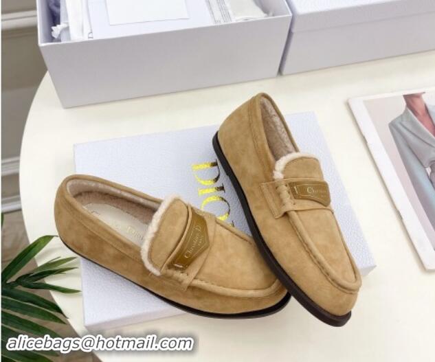 Good Quality Dior Boy Flat Loafers in Suede and Wool Beige 1122035