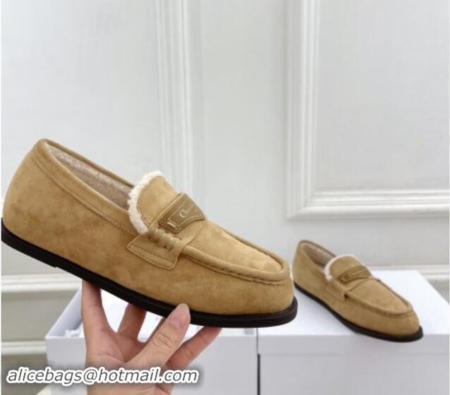 Good Quality Dior Boy Flat Loafers in Suede and Wool Beige 1122035