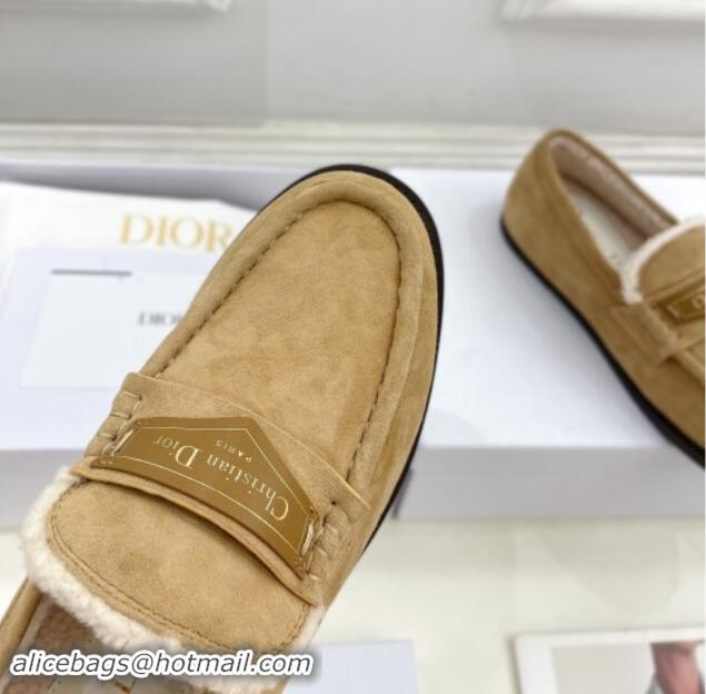 Good Quality Dior Boy Flat Loafers in Suede and Wool Beige 1122035