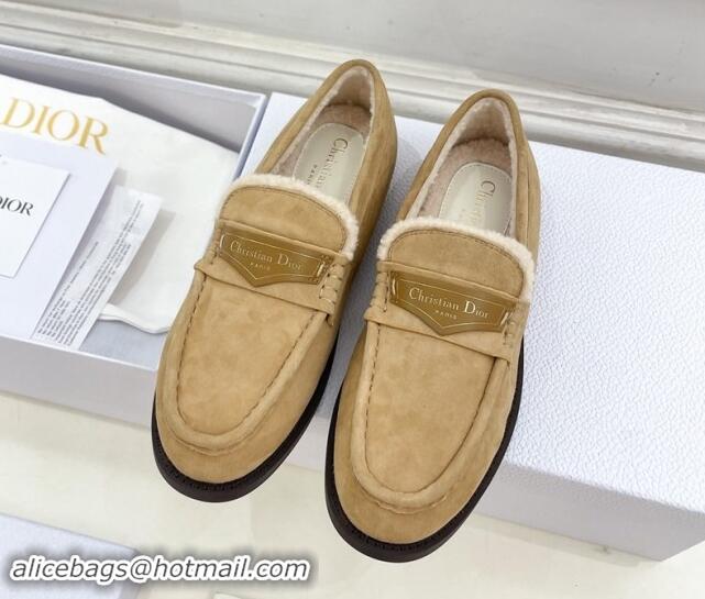 Good Quality Dior Boy Flat Loafers in Suede and Wool Beige 1122035