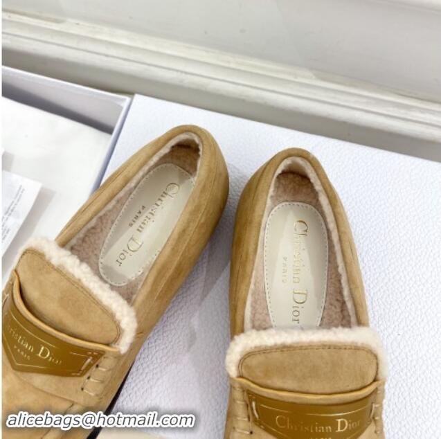 Good Quality Dior Boy Flat Loafers in Suede and Wool Beige 1122035