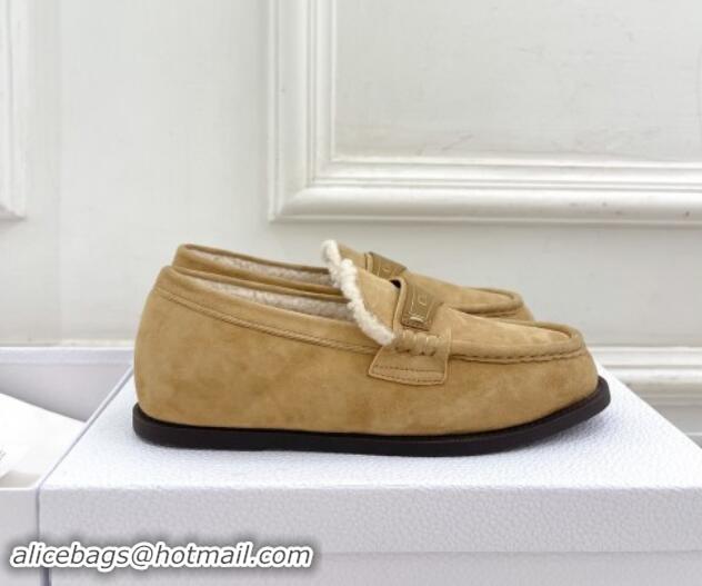 Good Quality Dior Boy Flat Loafers in Suede and Wool Beige 1122035