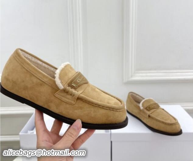 Good Quality Dior Boy Flat Loafers in Suede and Wool Beige 1122035