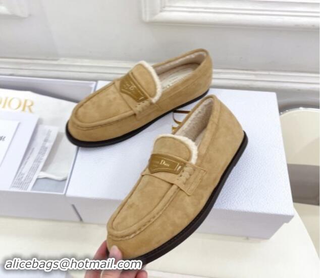 Good Quality Dior Boy Flat Loafers in Suede and Wool Beige 1122035