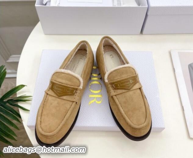 Good Quality Dior Boy Flat Loafers in Suede and Wool Beige 1122035