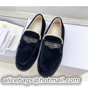 Grade Quality Dior Boy Flat Loafers in Suede and Wool Black 1122036