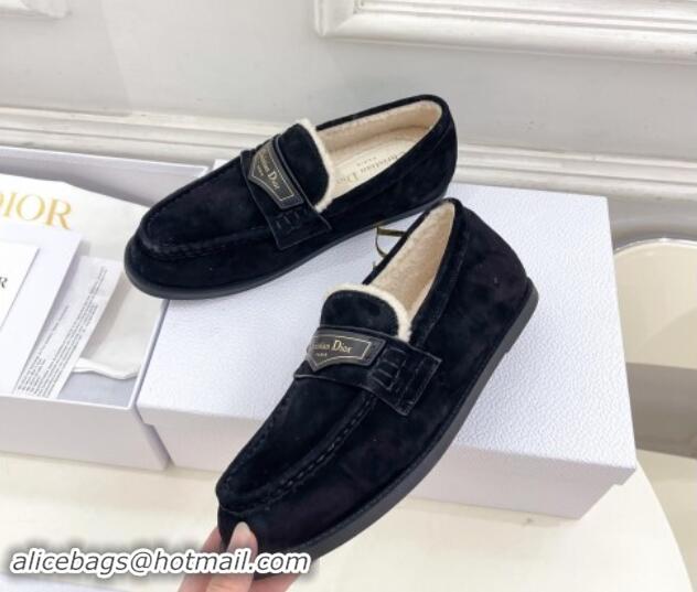 Grade Quality Dior Boy Flat Loafers in Suede and Wool Black 1122036