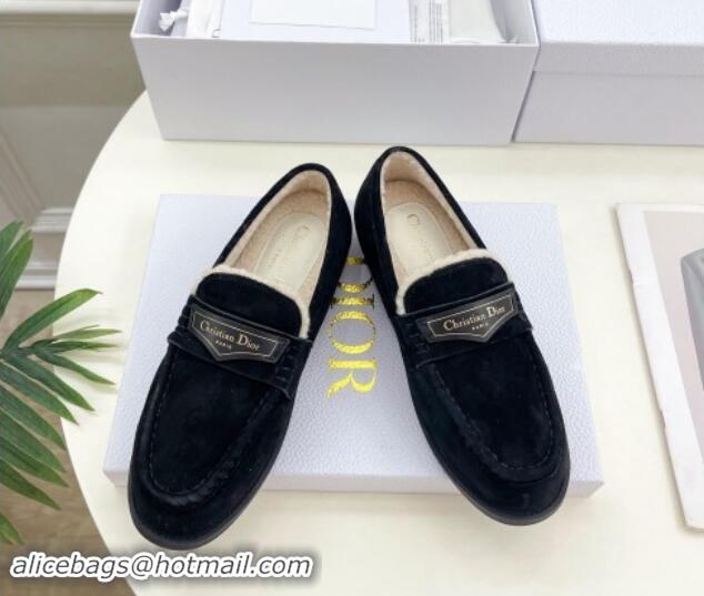 Grade Quality Dior Boy Flat Loafers in Suede and Wool Black 1122036