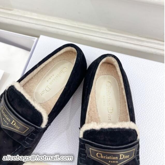 Grade Quality Dior Boy Flat Loafers in Suede and Wool Black 1122036