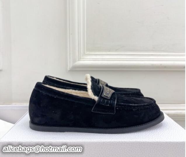 Grade Quality Dior Boy Flat Loafers in Suede and Wool Black 1122036