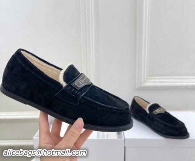 Grade Quality Dior Boy Flat Loafers in Suede and Wool Black 1122036