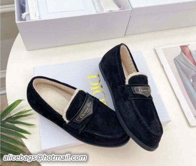 Grade Quality Dior Boy Flat Loafers in Suede and Wool Black 1122036