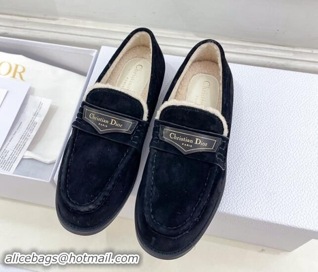 Grade Quality Dior Boy Flat Loafers in Suede and Wool Black 1122036