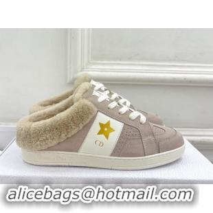 Popular Style Dior Star Open Back Sneakers in White Calfskin and Shearling Wool Grey 1122037