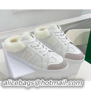 Sophisticated Dior Star Open Back Sneakers in White Calfskin and Shearling Wool 1122038