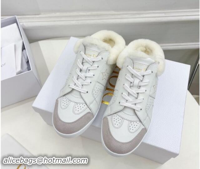 Sophisticated Dior Star Open Back Sneakers in White Calfskin and Shearling Wool 1122038