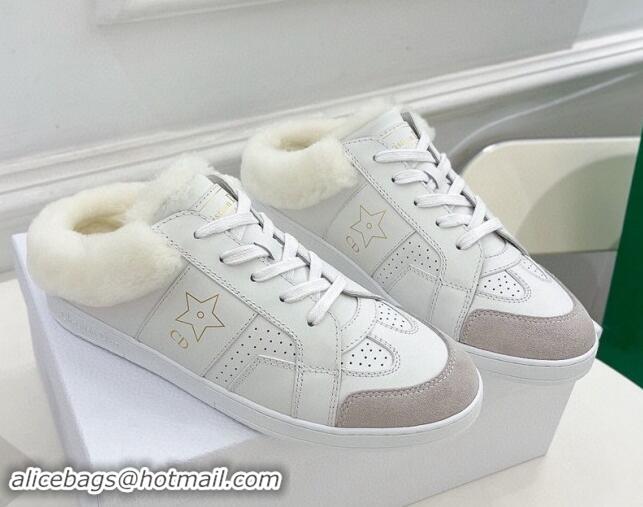 Sophisticated Dior Star Open Back Sneakers in White Calfskin and Shearling Wool 1122038