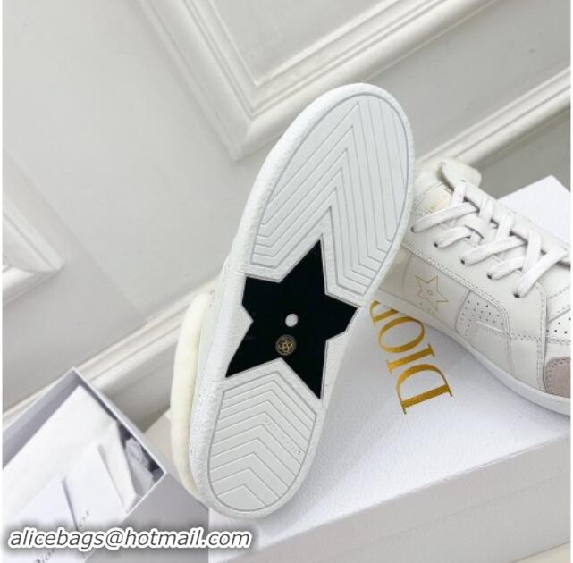 Sophisticated Dior Star Open Back Sneakers in White Calfskin and Shearling Wool 1122038