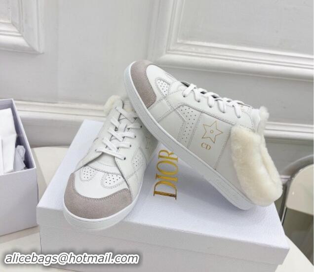 Sophisticated Dior Star Open Back Sneakers in White Calfskin and Shearling Wool 1122038