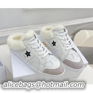 Buy Luxury Dior Star Open Back Sneakers in White Calfskin and Shearling Wool 122039