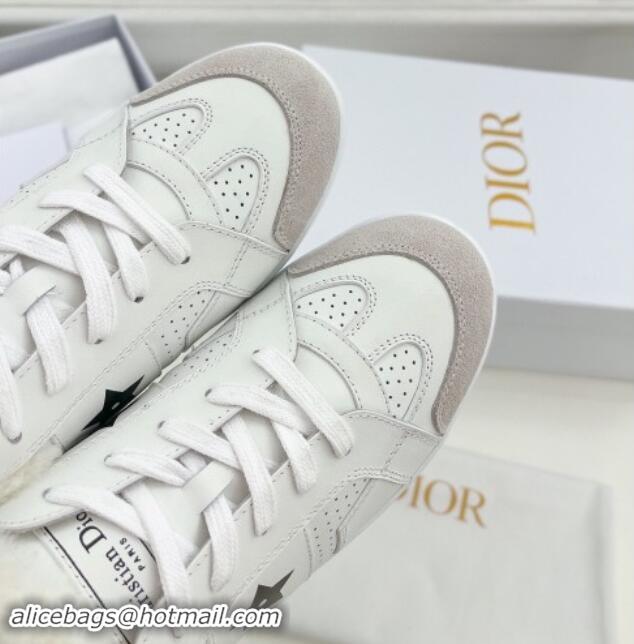 Buy Luxury Dior Star Open Back Sneakers in White Calfskin and Shearling Wool 122039