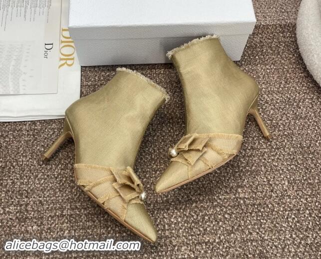 Buy Discount Dior Adiorable Heeled Ankle Boots 7cm in Fringed Grosgrain with Pearl Bow Beige 1122041