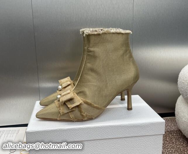 Buy Discount Dior Adiorable Heeled Ankle Boots 7cm in Fringed Grosgrain with Pearl Bow Beige 1122041