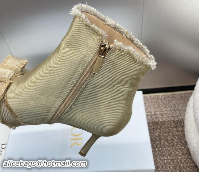 Buy Discount Dior Adiorable Heeled Ankle Boots 7cm in Fringed Grosgrain with Pearl Bow Beige 1122041