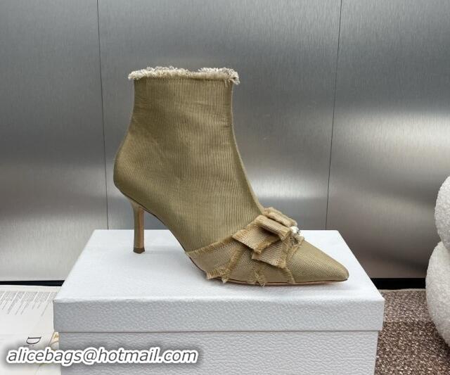 Buy Discount Dior Adiorable Heeled Ankle Boots 7cm in Fringed Grosgrain with Pearl Bow Beige 1122041