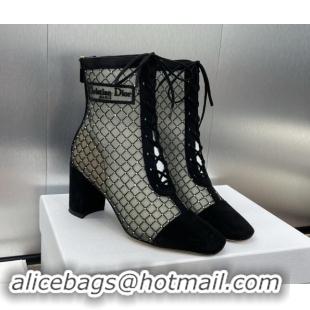 Unique Style Dior Naughtily-D Heeled Ankle Boots 6.5cm in Transparent Mesh Embroidered with Strass and Black Suede 11220