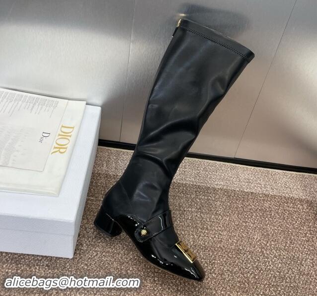 Best Price Dior Miss Dior Belle-D High Boots 3.5cm Patent and Stretch Calfskin Black 1122044