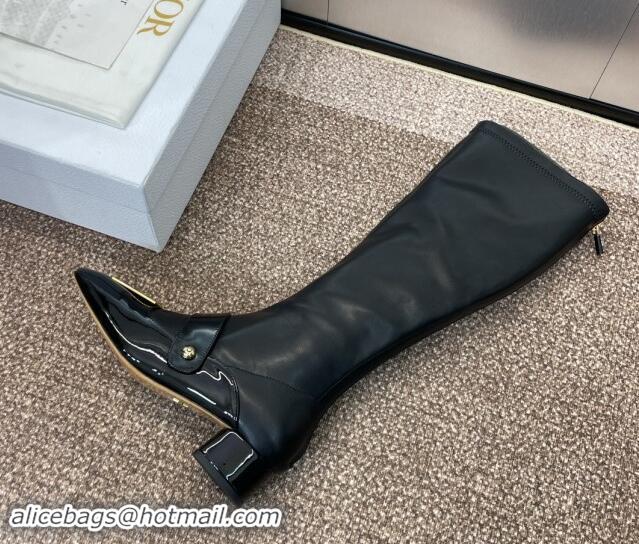 Best Price Dior Miss Dior Belle-D High Boots 3.5cm Patent and Stretch Calfskin Black 1122044