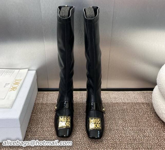 Best Price Dior Miss Dior Belle-D High Boots 3.5cm Patent and Stretch Calfskin Black 1122044