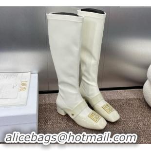 Stylish Dior Miss Dior Belle-D High Boots 3.5cm Patent and Stretch Calfskin White 1122045