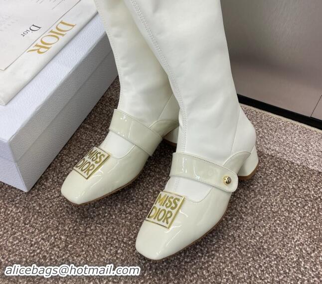 Stylish Dior Miss Dior Belle-D High Boots 3.5cm Patent and Stretch Calfskin White 1122045