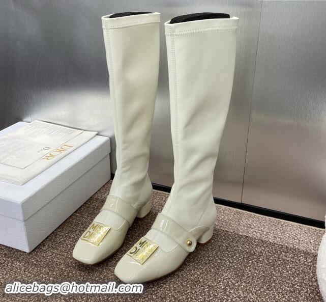 Stylish Dior Miss Dior Belle-D High Boots 3.5cm Patent and Stretch Calfskin White 1122045