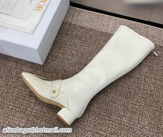 Stylish Dior Miss Dior Belle-D High Boots 3.5cm Patent and Stretch Calfskin White 1122045