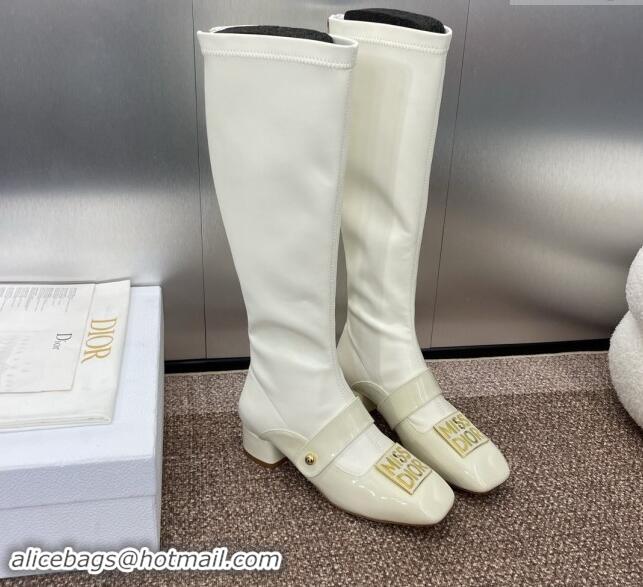 Stylish Dior Miss Dior Belle-D High Boots 3.5cm Patent and Stretch Calfskin White 1122045