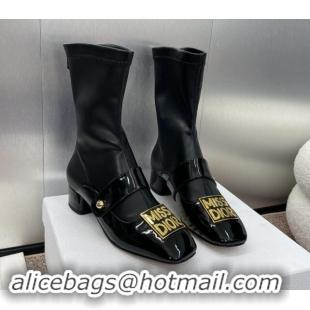 Sumptuous Dior Miss Dior Belle-D Ankle Boots 3.5cm Patent and Stretch Calfskin Black 1122046