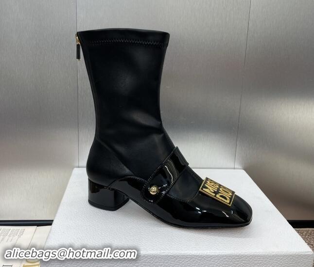 Sumptuous Dior Miss Dior Belle-D Ankle Boots 3.5cm Patent and Stretch Calfskin Black 1122046