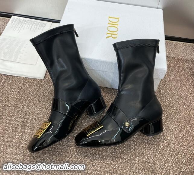 Sumptuous Dior Miss Dior Belle-D Ankle Boots 3.5cm Patent and Stretch Calfskin Black 1122046