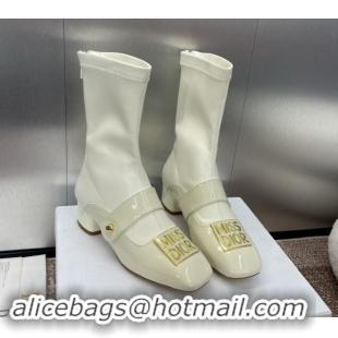 Hot Style Dior Miss Dior Belle-D Ankle Boots 3.5cm Patent and Stretch Calfskin White 1122047