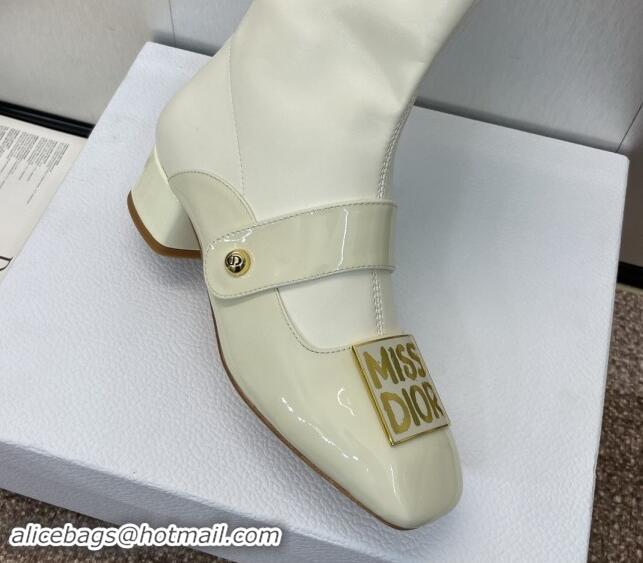 Hot Style Dior Miss Dior Belle-D Ankle Boots 3.5cm Patent and Stretch Calfskin White 1122047