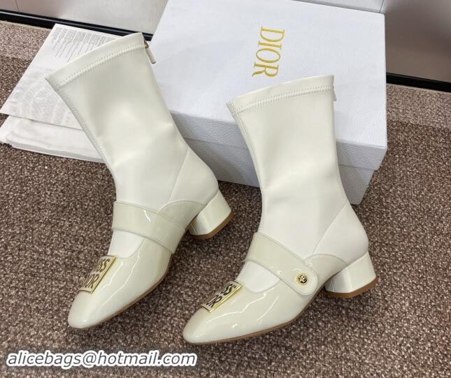 Hot Style Dior Miss Dior Belle-D Ankle Boots 3.5cm Patent and Stretch Calfskin White 1122047