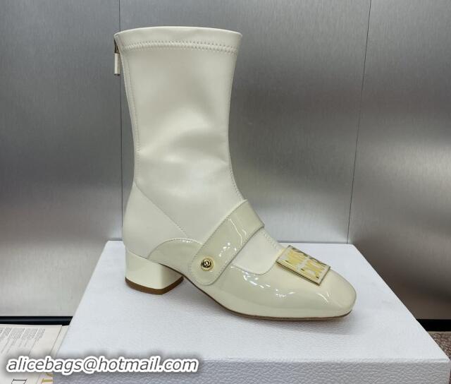 Hot Style Dior Miss Dior Belle-D Ankle Boots 3.5cm Patent and Stretch Calfskin White 1122047