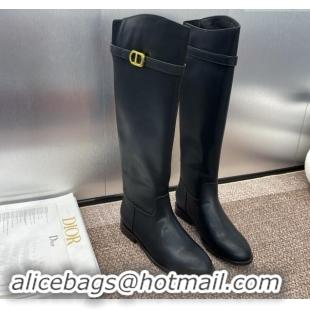 Perfect Dior Empreinte Calfskin High Boots Flat with CD Strap Black 1122048